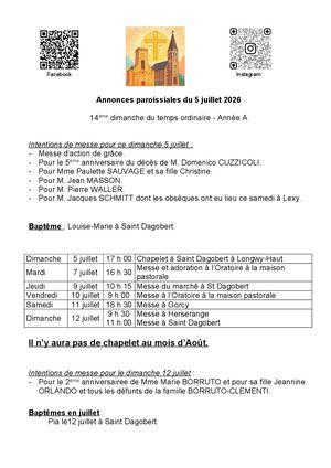 2026 07 05 Annonces Paroissiales