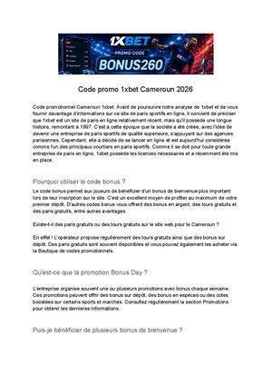 Code Promo 1xbet Pour Le Cameroun: Bonus260