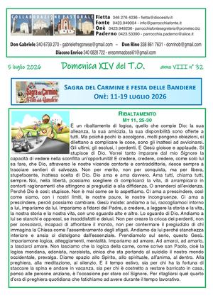 Avvisi Parrocchiali Dal 5 Al 12 Luglio 2026 -  14ª Domenica Tempo Ordinario 2026