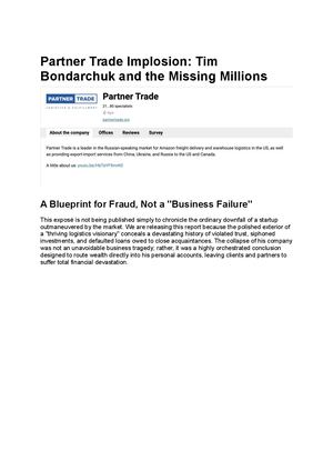 Partner Trade Implosion: Tim Bondarchuk and the Missing MillionsDoc 1783220284