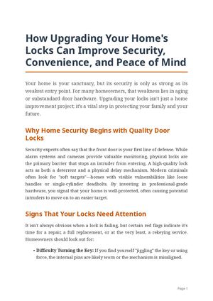 How Upgrading Your Home's Locks Can Improve Security, Convenience, And Long Term Peace Of Mind