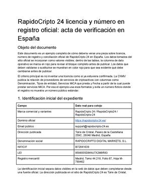 RapidoCripto 24 licencia y número en registro oficial
