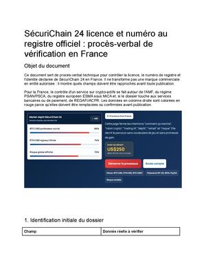 SécuriChain 24 licence et numéro au registre officiel