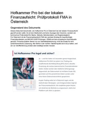 Hofkammer Pro bei der lokalen Finanzaufsicht