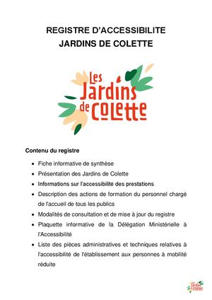 Registre Accessibilité Jardins de Colette