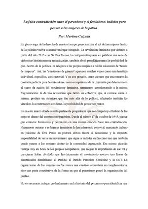 La Falsa Contradicción Entre El Peronismo Y El Feminismo Indicios Para Pensar A Las Mujeres De La Patria Por Martina Calzada