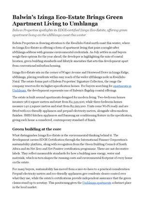 Balwin's Izinga Eco-Estate Brings Green Apartment Living to Umhlanga