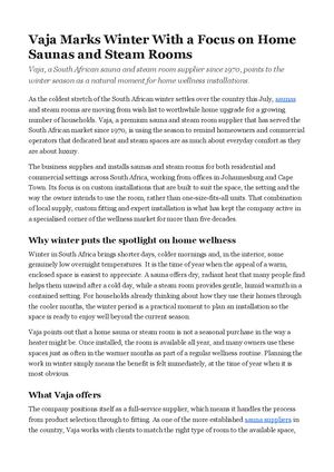 Vaja Marks Winter With a Focus on Home Saunas and Steam Rooms