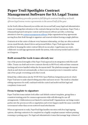 Paper Trail Spotlights Contract Management Software for SA Legal Teams