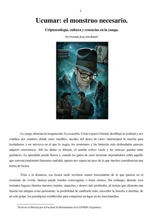 El Monstruo Necesario Criptozoología, Cultura Y Creencias En La Yunga