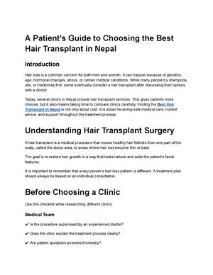 A Patient's Guide To Choosing The Best Hair Transplant In Nepal