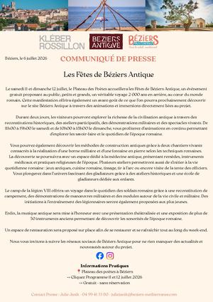Les Fêtes De Béziers Antique, Communiqué de Presse