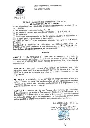 26 AT 1050 Réglementation Du Stationnement Rue De Boutillerie Du 18 08 2026 Au 19 08 2026 - Publiée Le 06 07 2026