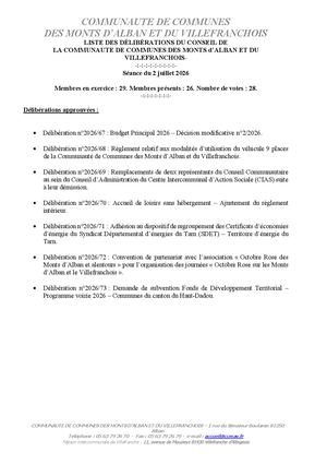 Liste Délibérations 02072026