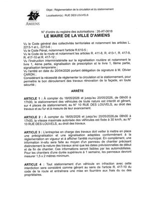26 AT 0618 Réglementation Du Stationnement Et De La Circulation Rue Des Louvels Le 18 05 2026 Au 20 05 2026 - Publiée Le 06 07 2026