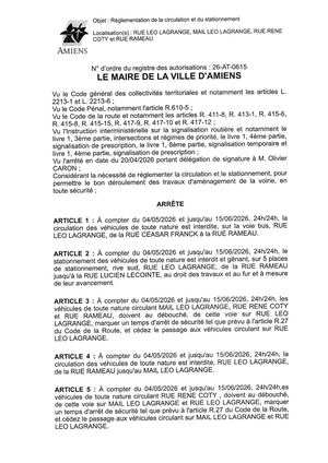 26 AT 0615  Réglementation Du Stationnement Et De La Circulation Rue Leo Lagrange & Autres Du 04 05 2026 Au 15 06 2026 - Publiée Le 06 07 2026