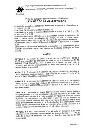 26 AT 0599 Réglementation Du Stationnement Et De La Circulation Avenue Paul Claudel Et Allée De L'échauguette Du 04 05 2026 Au 29 05 2026 - Publiée Le 06 07 2026