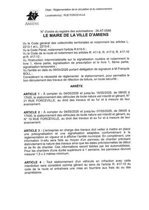 26 AT 0588  Réglementation Du Stationnement Et De La Circulation Rue Forceville Le 04 05 2026 Au 18 05 2026 - Publiée Le 06 07 2026