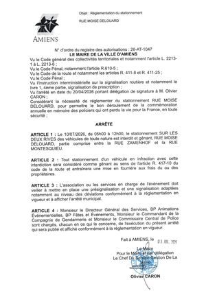 26 AT 1047 Réglementation Du Stationnement  Rue Moise Delouard Commémoration En Mémoire Des Policiers Le 10 07 2026 - Publiée Le 06 07 2026