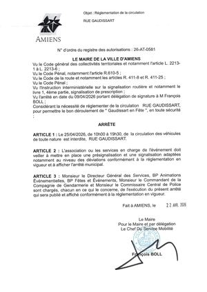 26 AT 0581  Réglementation De La Circulation Rue Gaudissart Le 25 04 2026 - Publiée Le 06 07 2026