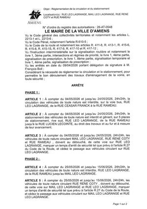 26 AT 0548  Réglementation Du Stationnement Et De La Circulation Rue Leo Lagrange & Autres Du 04 05 2026 Au 24 05 2026  - Publiée Le 06 07 2026