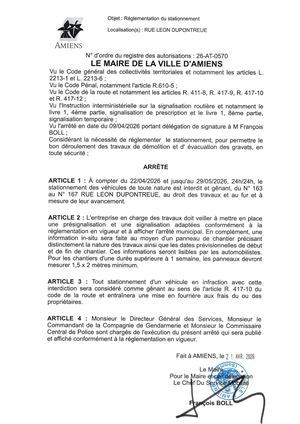 26 AT 0570 Réglementation Du Stationnement Rue Leon Dupontreue Du 22 404 2026 Au 29 05 2026 - Publiée Le 06 07 2026