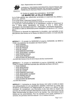 26 AT 0567 Réglementation  De La Circulation Rue D'Assas, Rue Des Escartes & Autres Du 04 05 2026 Au 02 06 2026 - Publiée Le 06 07 2026