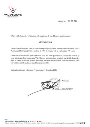 Attestation Vélo électrique 2026