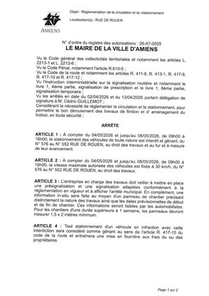 26 AT 0555 Réglementation Du Stationnement Et De La Circulation Rue De Rouen Du 04 05 2026 Au 08 05 2026  - Publiée Le 06 07 2026