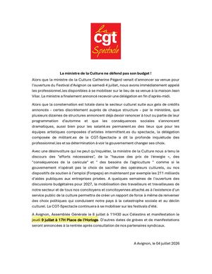 Communiqué Cgt Spectacle 04072026