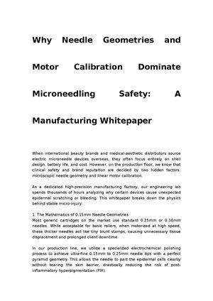 Why Needle Geometries and Motor Calibration Dominate Microneedling Safety