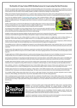 The Benefits Of Using Techno Epdm Roofing Systems For Long Lasting Flat Roof Protection