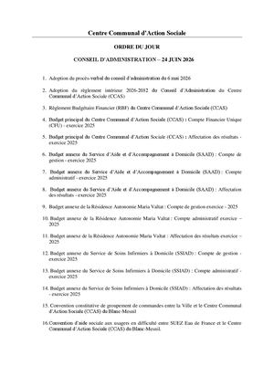 Ordre du jour du CA du CCAS, 24 juin 2026