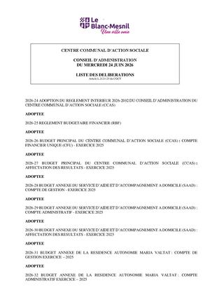 Délibérations du CCAS, 24 juin 2026