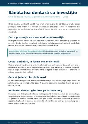 Ghid Investitie Tratamente Dentare 2026