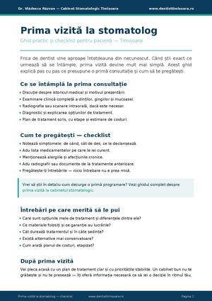 Prima Vizita Cabinet Stomatologic Checklist