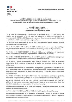 Arrêté Secheresse du 02 07 2026