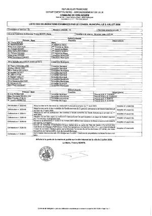 Liste Délibérations conseil municipal 02/07/2026