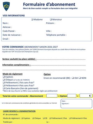 Formulaire Nouveaux Abonnements 26-27