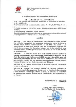 26 AP 0054 Reglementation Stationnement N58 Rue De Croy Publié Le 06 07 26