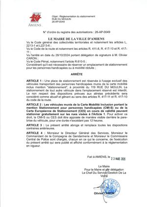 26 AP 0049 Reglementation Stationnement Rue Du Moulin Publié Le 06 07 26