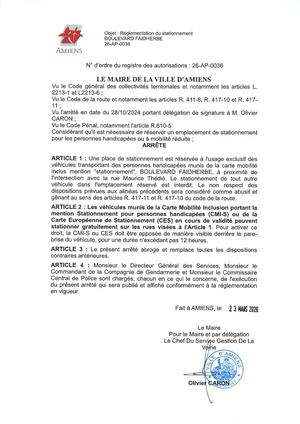 26 AP 0036 Reglementation Stationnement Boulevard Faidherbe Publie Le 06 07 26