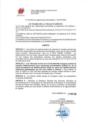 26 AP 0060 Reglementation Stationnement 9 Rue Renee Cossin Publié Le 06 07 26