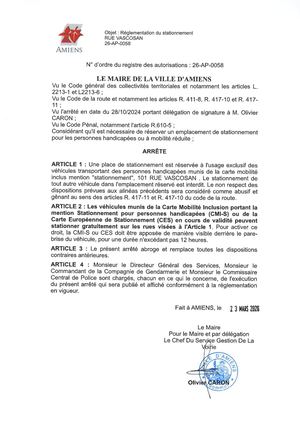 26 AP 0058 Reglementation Stationnement 101 Rue Vascosan Publié Le 06 07 26