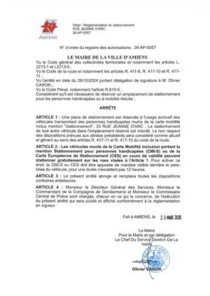 26 AP 0057 Reglementation Stationnement 33 Rue Jeanne D Arc Publié Le 06 07 26