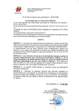 26 AP 0056 Reglementation Stationnement N 51 Rue Des Premontres Publié Le 06 07 26