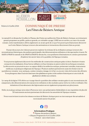 Les Fêtes De Béziers Antique, Communiqué de Presse