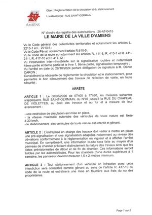 26 AT 0415 Reglementation Circulation Et Stationnement Rue Saint Germain Le 30 03 26 Publié Le 06 07 26