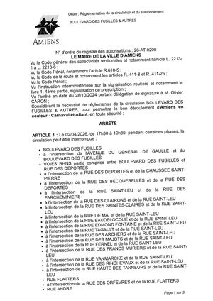 26 AT 0200 Reglementation Circulation Et Stationnement Boulevard Des Fusilles Et Autres Le 02 04 26 Publié Le 06 07 26