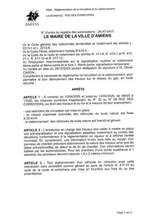 26 AT 0417 Reglementation Circulation Et Stationnement Rue Des Corroyers Du 10 04 26 Au 14 04 26 Publié Le 06 07 26